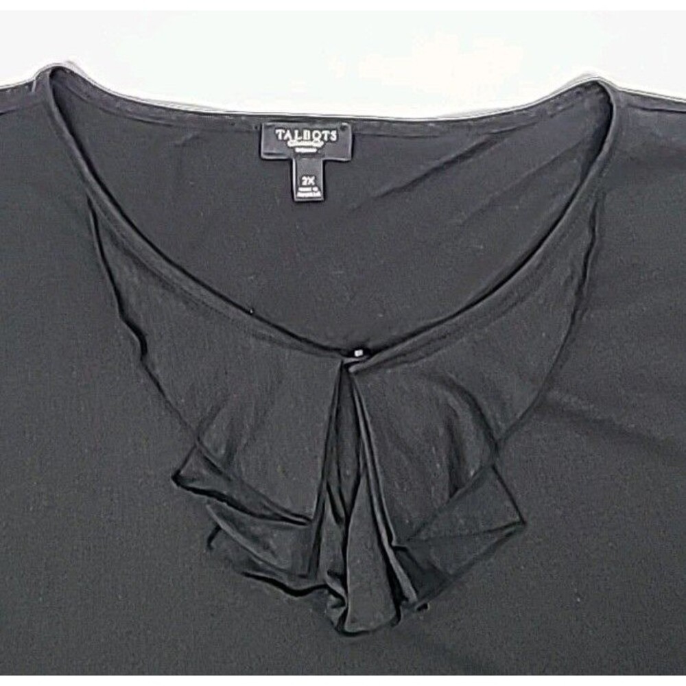Talbots Shirt T-Shirt Knit Black Short Sleeve Top Plus Sz 2X Cotton Modal Ruffle - Picture 3 of 11